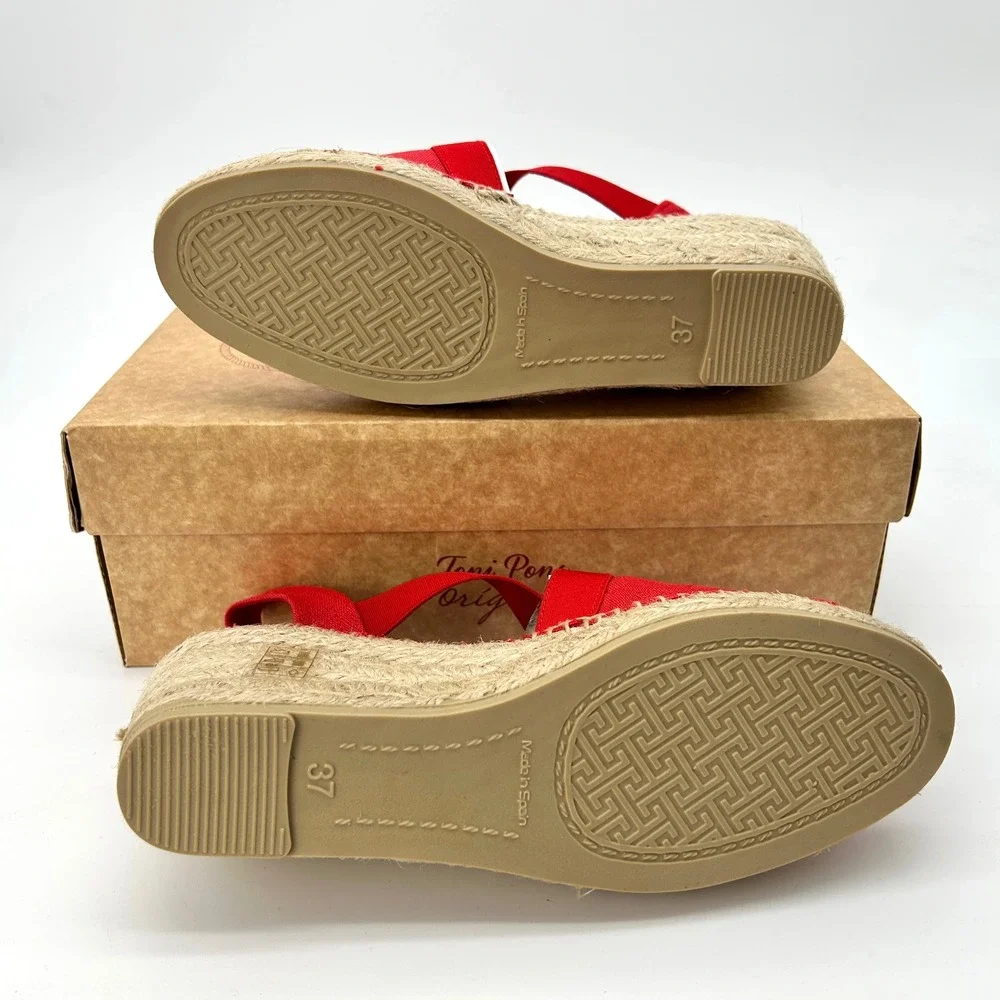 Womens Vegan Wedge Espadrilles Toni Pons Ter Sz 6.5 Red Hand Stitched Sandal NEW